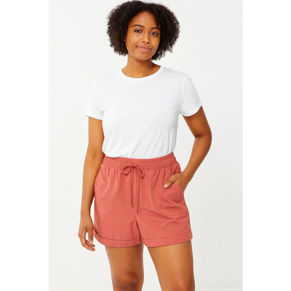 Danskin Women’s Relaxed Fit Elastic Waist Shorts Coral Pink Size Large - Picture 1 of 10